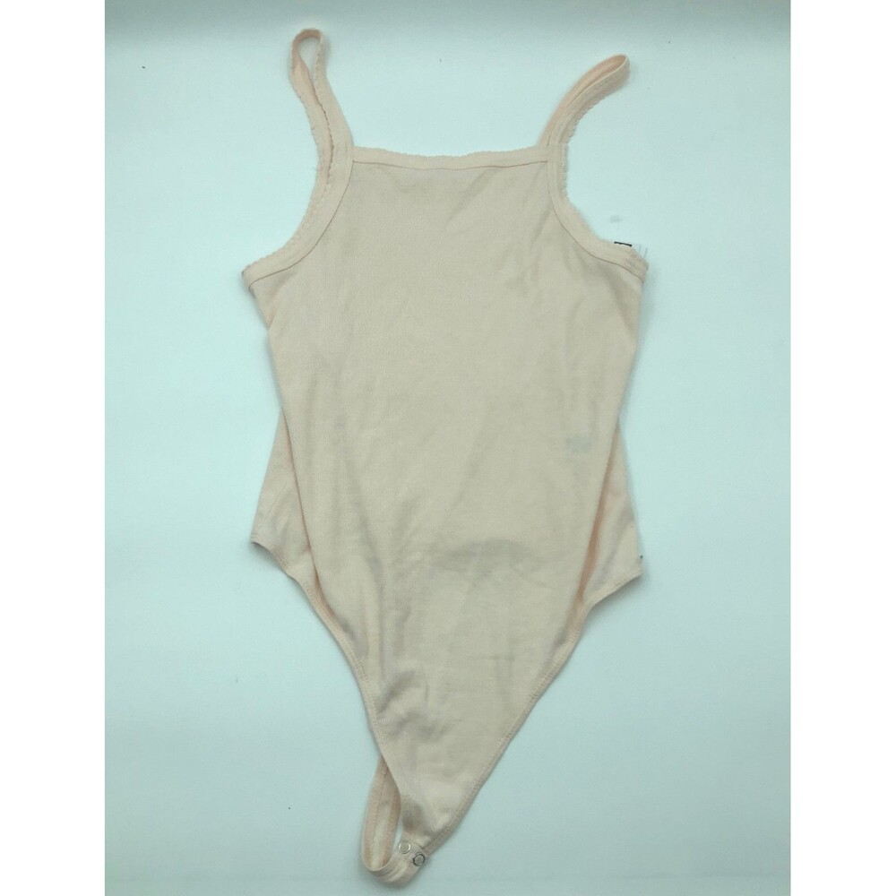 BP. Scalloped Picot Trim Ribbed Snap Thong Bodysuit Pink Creole BP448237MI Large